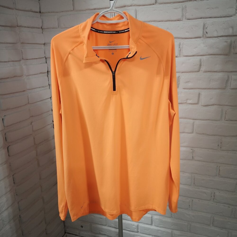 Nike Running Men's Size Large Orange Dri - Fit 1/4 Zip Long Sleeves Polo